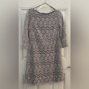 Elegant Tan and White Lace Dress